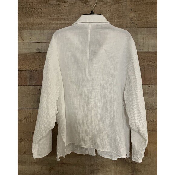 Kirious Women’s L White Button-Up Gauzy Boho Beach Resort Relaxed Top - Picture 2 of 9